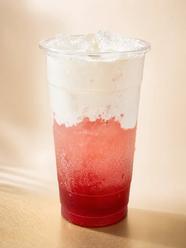 Berry Burst dirty soda with red berry layers and cream